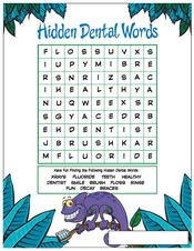 Hidden Dental Words activity sheet at Pediatric Dentist Office in Clarks Summit
